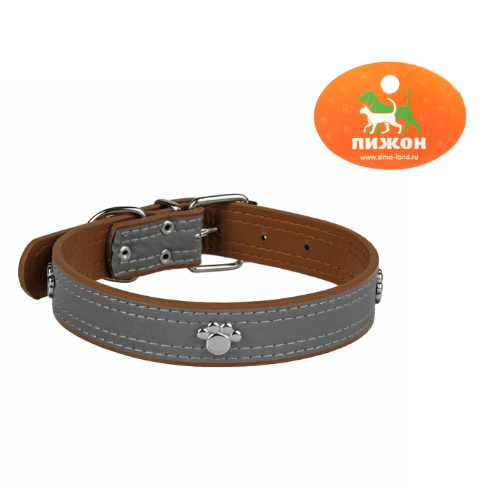 Ошейник "Лапки" со светоотражающей полосой, 59х3 см, искуств. кожа, коричневый