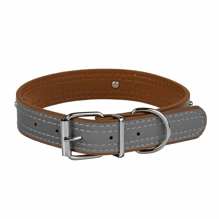 Ошейник "Лапки" со светоотражающей полосой, 59х3 см, искуств. кожа, коричневый