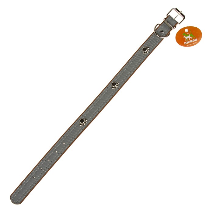 Ошейник "Лапки" со светоотражающей полосой, 59х3 см, искуств. кожа, коричневый