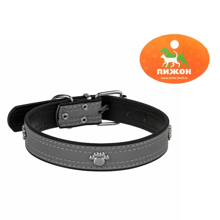 Ошейник "Лапки" со светоотражающей полосой, 59х3 см, искусственная кожа, чёрный