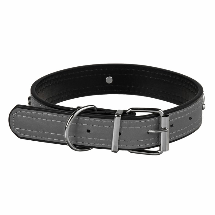 Ошейник "Лапки" со светоотражающей полосой, 59х3 см, искусственная кожа, чёрный