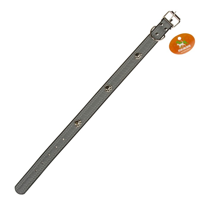 Ошейник "Лапки" со светоотражающей полосой, 59х3 см, искусственная кожа, чёрный