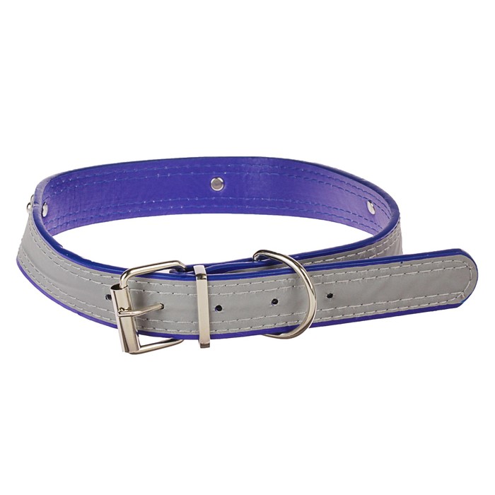 Ошейник "Лапки" со светоотражающей полосой, 59х3 см, искусственная кожа, синий