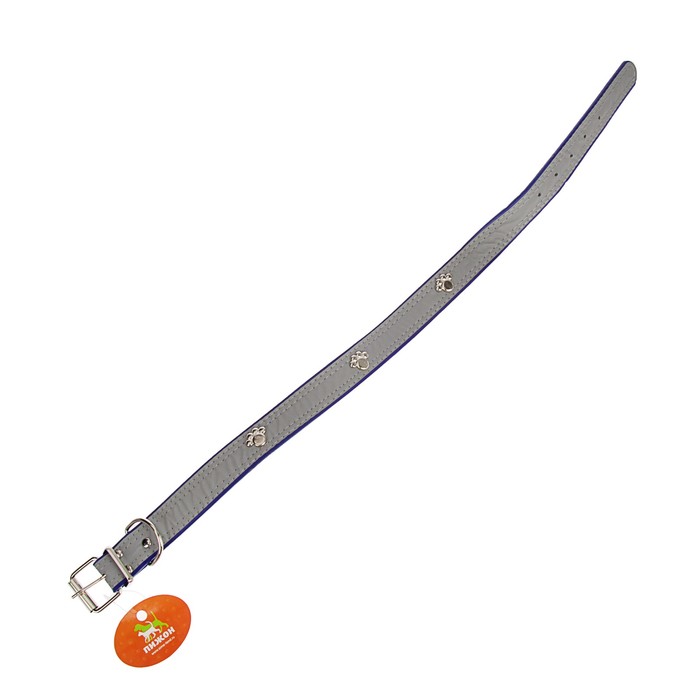 Ошейник "Лапки" со светоотражающей полосой, 59х3 см, искусственная кожа, синий