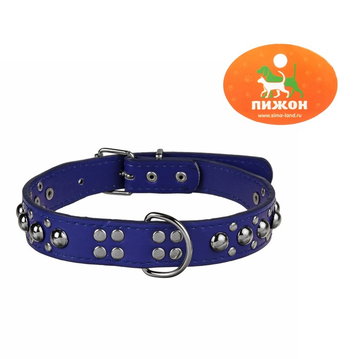 Ошейник "Сириус", кожзам с заклепками, 57 х 3 см, синий