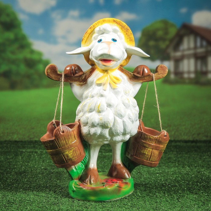 Садовая фигура с кашпо "Овечка с вёдрами"
