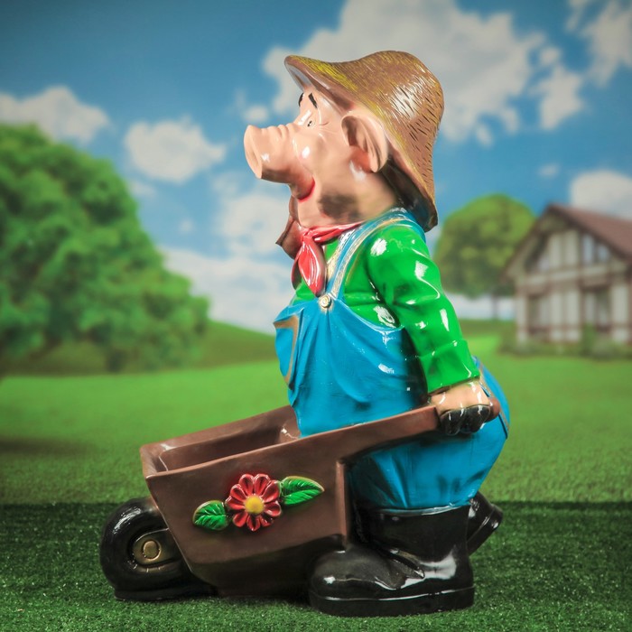 Садовая фигура с кашпо "Свинья с тачкой"