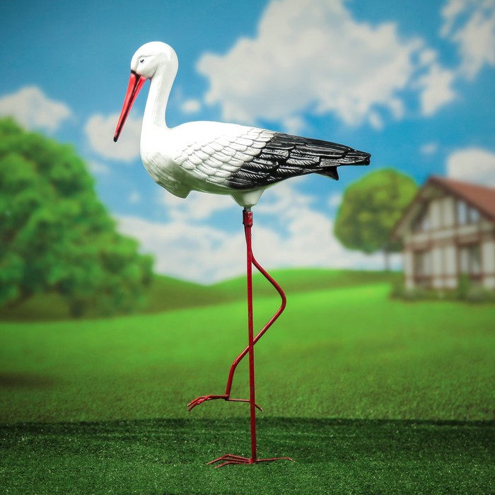 Садовая фигура "Аист средний на металлических ногах", 65 см