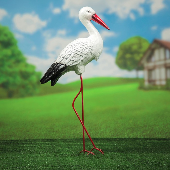 Садовая фигура "Аист средний №2 на металлических ногах", 72 см