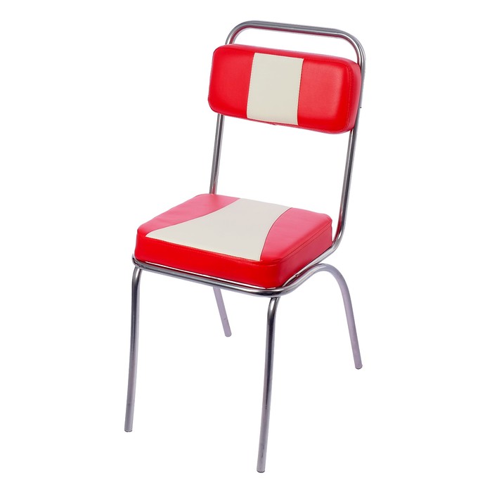 Стул "Ретро", цвет обивки красный/белый, каркас хром
