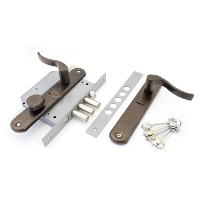 Замок врезной "Герион" Эталон РЗТ, правый, с руч., с защелкой и задвижкой, с/т, 5 ключей