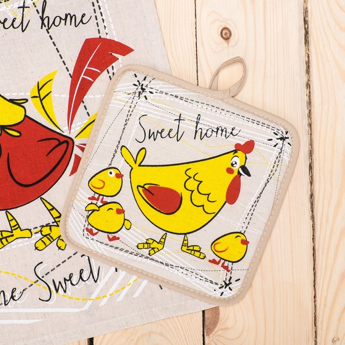 Кухонный набор "Семья"(полотенце 45х60+прихватка 18х18, 50% хл.,50% лён,160 г/м2