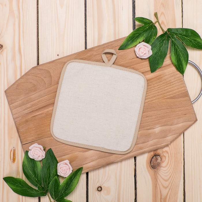 Прихватка полулён "Цыплята танцуют" 18х18 шелкография