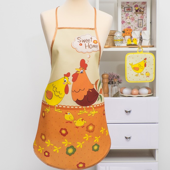 Кухонный набор "Петушки"(фартук,прихватка)р. 4-17 ,печать , поролон, 100% пэ, 200 г/м2