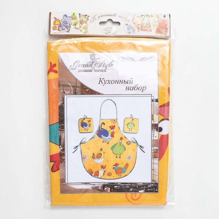 Кухонный набор "Петушки" (фартук,прихватка) рис 6-17 ,печать , поролон, 100% пэ, 200 г/м2