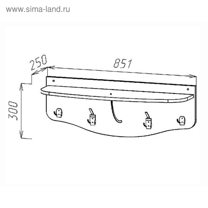 фото Вешалка настенная, 855х250х300, ясень шимо мф линаура