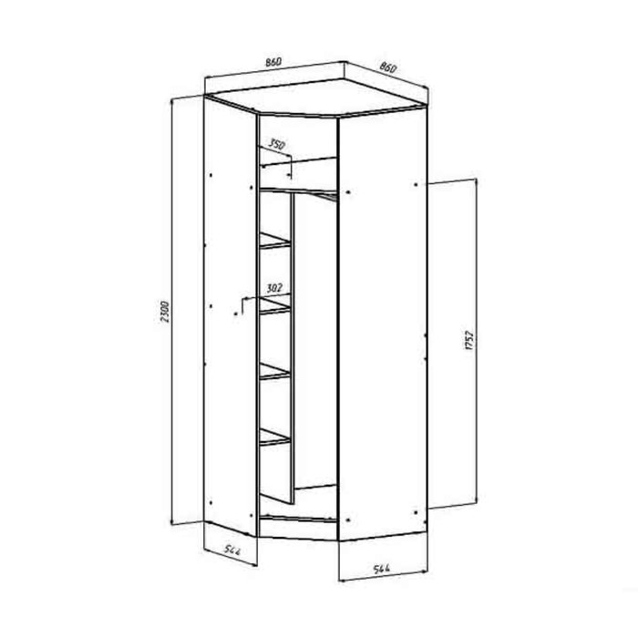 Шкаф угловой Венеция, 860х560х2300, Венге/Дуб молочный