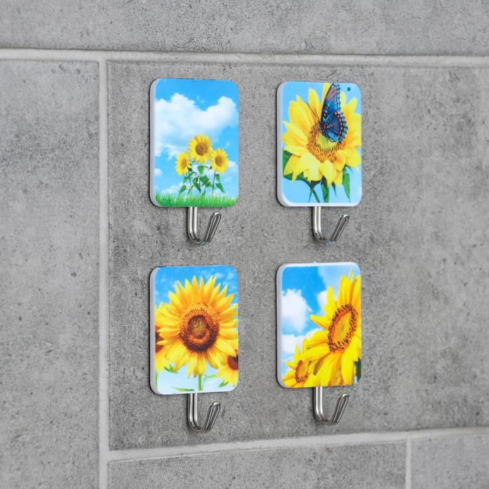 Набор крючков на липучке "Подсолнухи" 4 шт