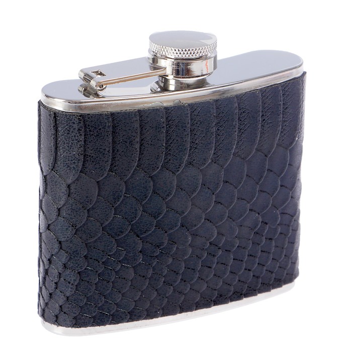 Фляжка 150 мл, кожзам, под крокодила, чёрная, 3.5х3.4 см