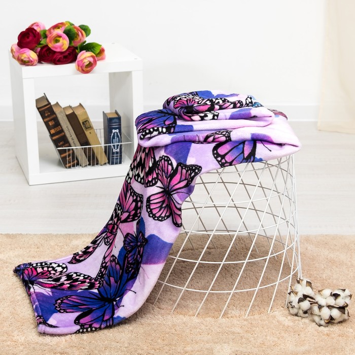 Покрывало «Павлина» бабочки фиолетов , 150*200 , аэрософт 190 г/м, п/э 100%
