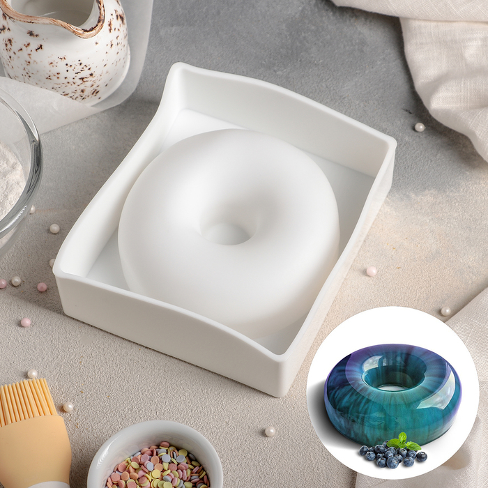 Форма для выпечки и муссовых десертов 14,5х13х4 см "Пончик", цвет белый