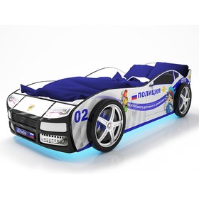 Кровать машина «Турбо Полиция», подсветка дна и фар, пластиковые колёса, 2 шт