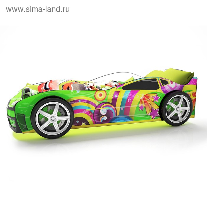 фото Кровать машина «турбо зелёная», подсветка дна и фар, пластиковые колёса, 2 шт