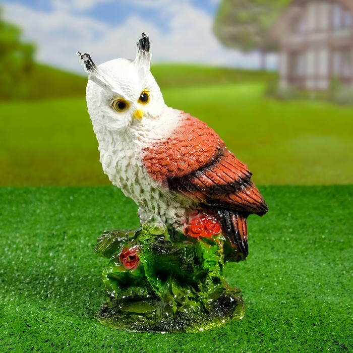 Садовая фигура "Сова с букетом роз" коричневая 30см