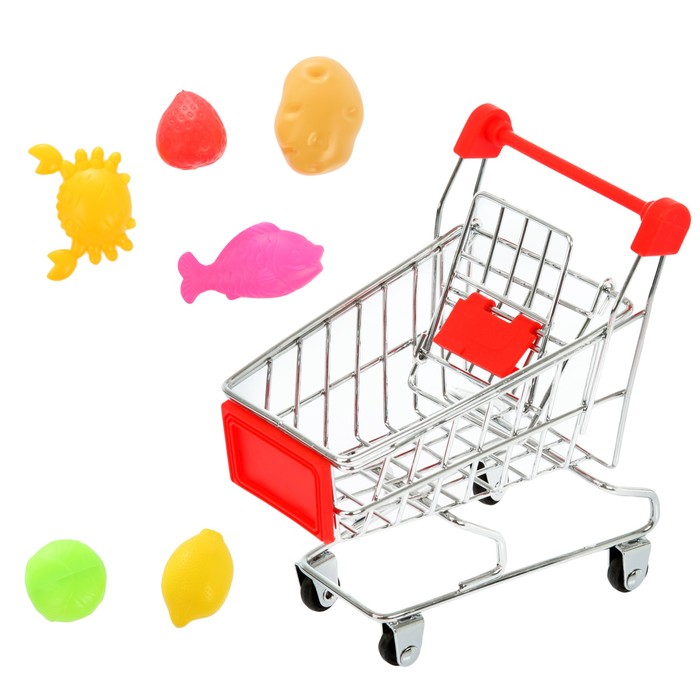 Тележка для покупок "Мини-магазин" с продуктами, 7 предметов
