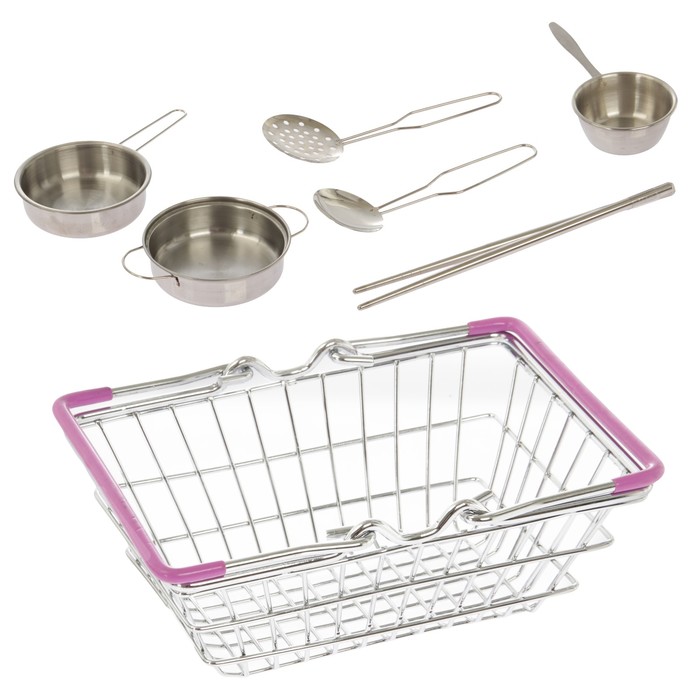 Набор металлической посуды "Шеф" в корзинке, 7 предметов, МИКС