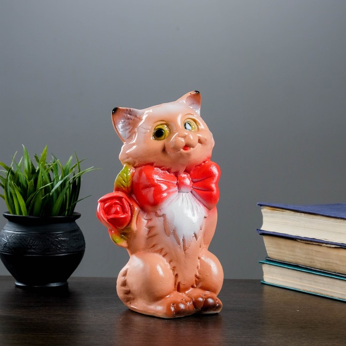 Копилка "Кот малый с розочкой" цветной 20см