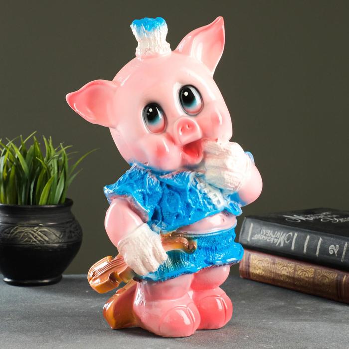 Копилка "Поросёнок со скрипкой" 30 см, синий