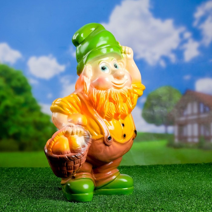 Садовая фигура "Гном с грибами" 50см