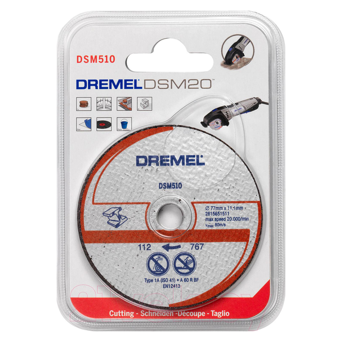 Диск отрезной по металлу Dremel 2615S510JA, для пилы DSM20, 77х11,1 мм, 80 м/с, 20000 об/мин 32904