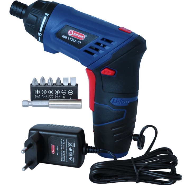 Отвертка аккумуляторная "ДИОЛД" АШ-1136 Л-01, 210 об/мин, 5 Нм, 1.5 Ач Li-ion