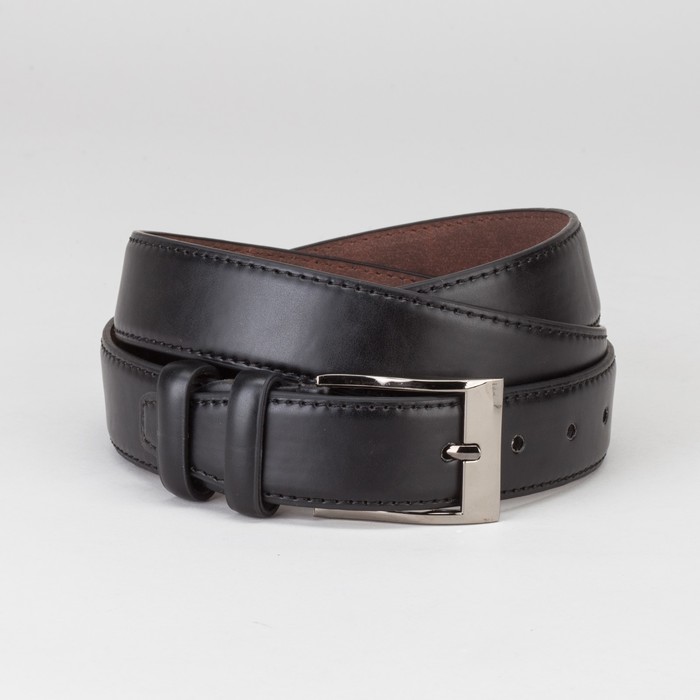 Ремень мужской, гладкий, пряжка тёмный металл, ширина - 3,5 см, цвет чёрный