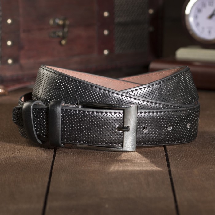 Ремень мужской, пряжка тёмный металл, ширина - 3,5 см, цвет чёрный