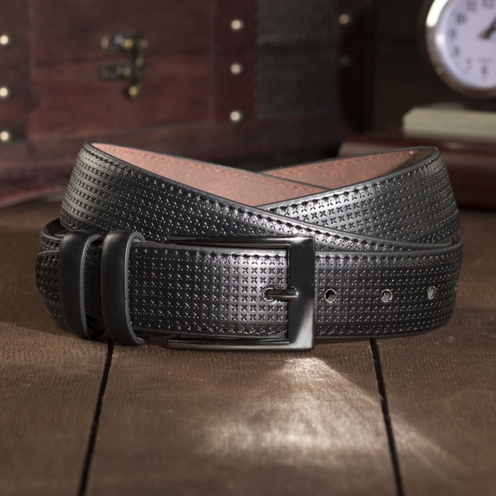 Ремень мужской, пряжка тёмный металл, ширина - 3,5 см, цвет чёрный