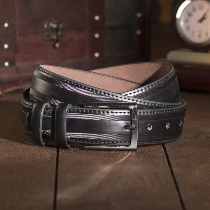 Ремень мужской, пряжка тёмный металл, ширина - 3,5 см, цвет чёрный