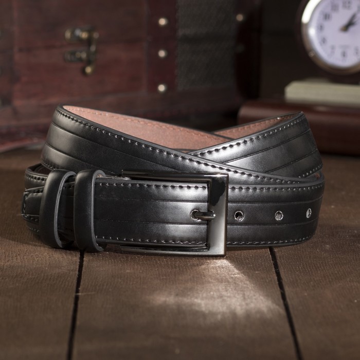 Ремень мужской, пряжка тёмный металл, ширина - 3,5 см, цвет чёрный