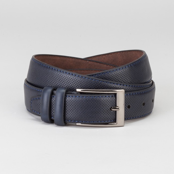 Ремень мужской, пряжка тёмный металл, ширина - 3,5 см, цвет синий