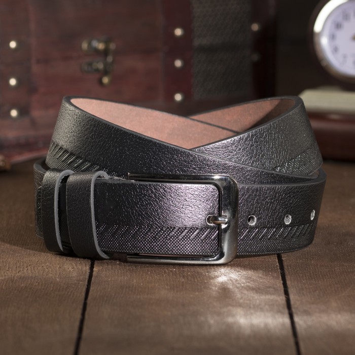 Ремень мужской Великан, пряжка металл, ширина - 4 см, цвет чёрный