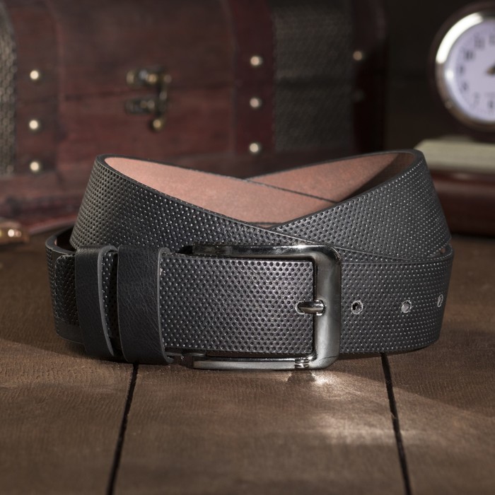 Ремень мужской Великан, пряжка тёмный металл, ширина - 4 см, цвет чёрный