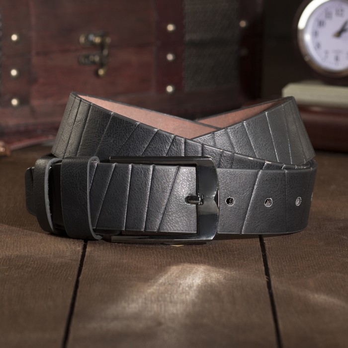 Ремень мужской Великан, пряжка тёмный металл, ширина - 4 см, цвет чёрный