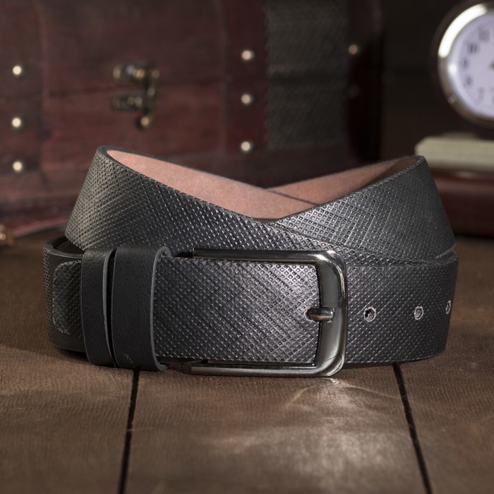 Ремень мужской Великан, пряжка тёмный металл, ширина - 4 см, цвет чёрный