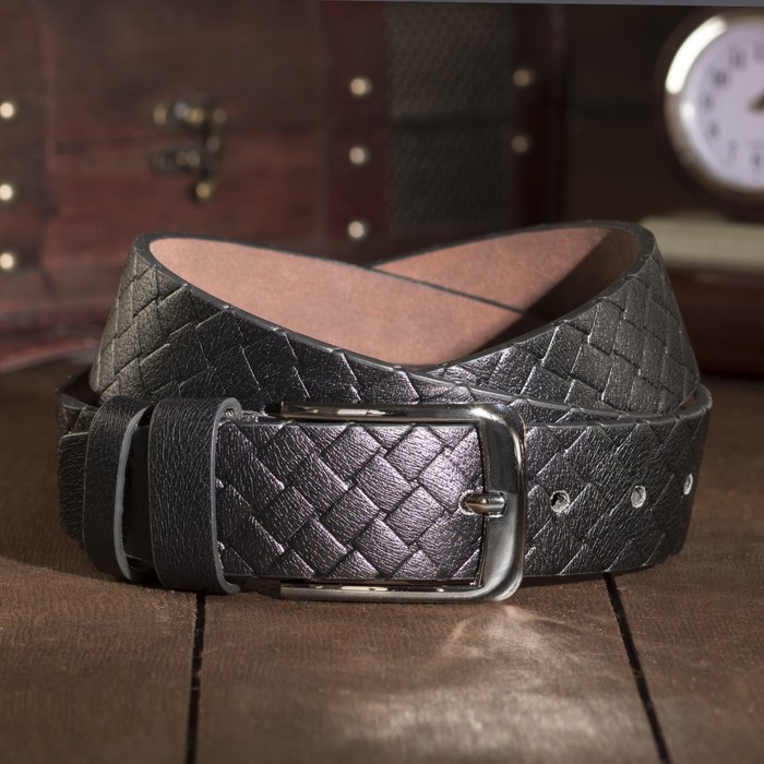 Ремень мужской Великан, пряжка тёмный металл, ширина - 4 см, цвет чёрный