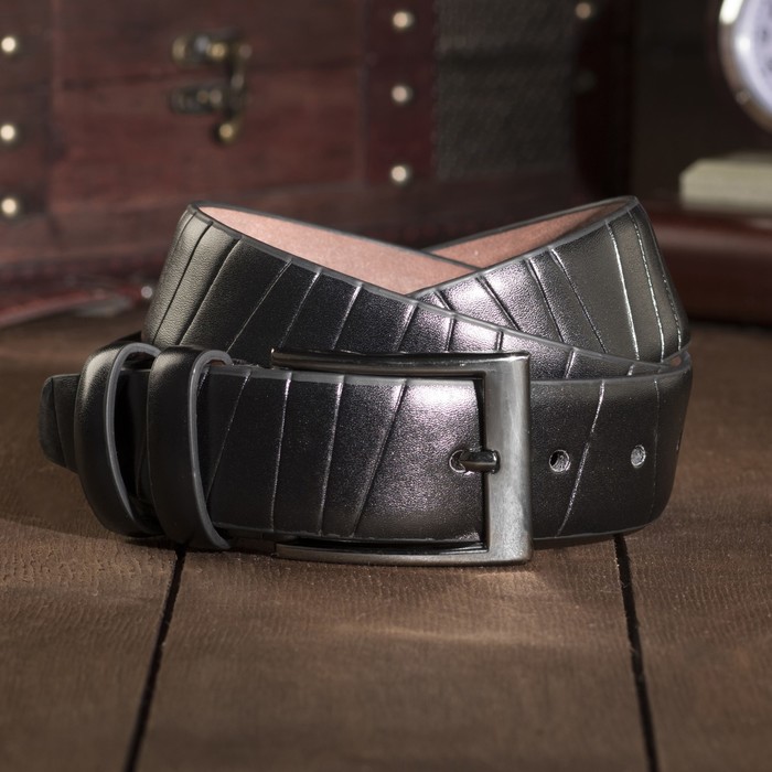 Ремень мужской, пряжка тёмный металл, ширина - 4 см, цвет чёрный