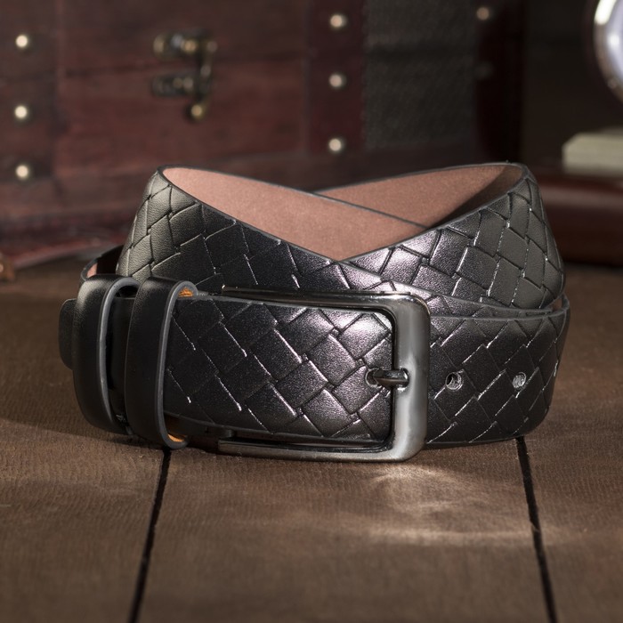 Ремень мужской, пряжка тёмный металл, ширина - 4 см, цвет чёрный