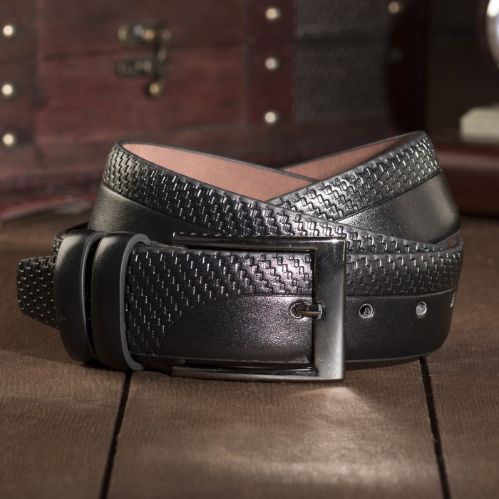 Ремень мужской, пряжка тёмный металл, ширина - 4 см, цвет чёрный