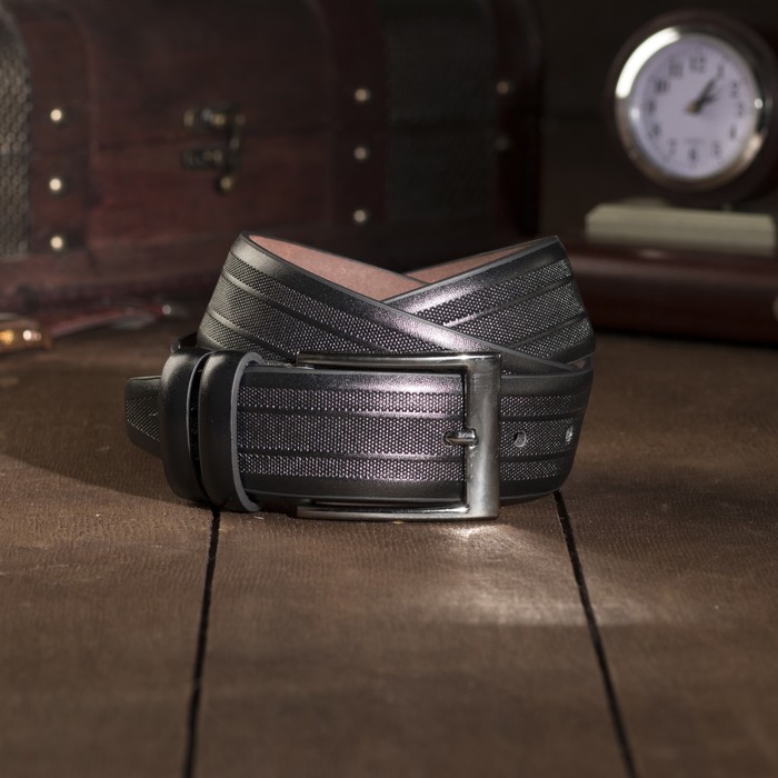 Ремень мужской, пряжка тёмный металл, ширина - 4 см, цвет чёрный